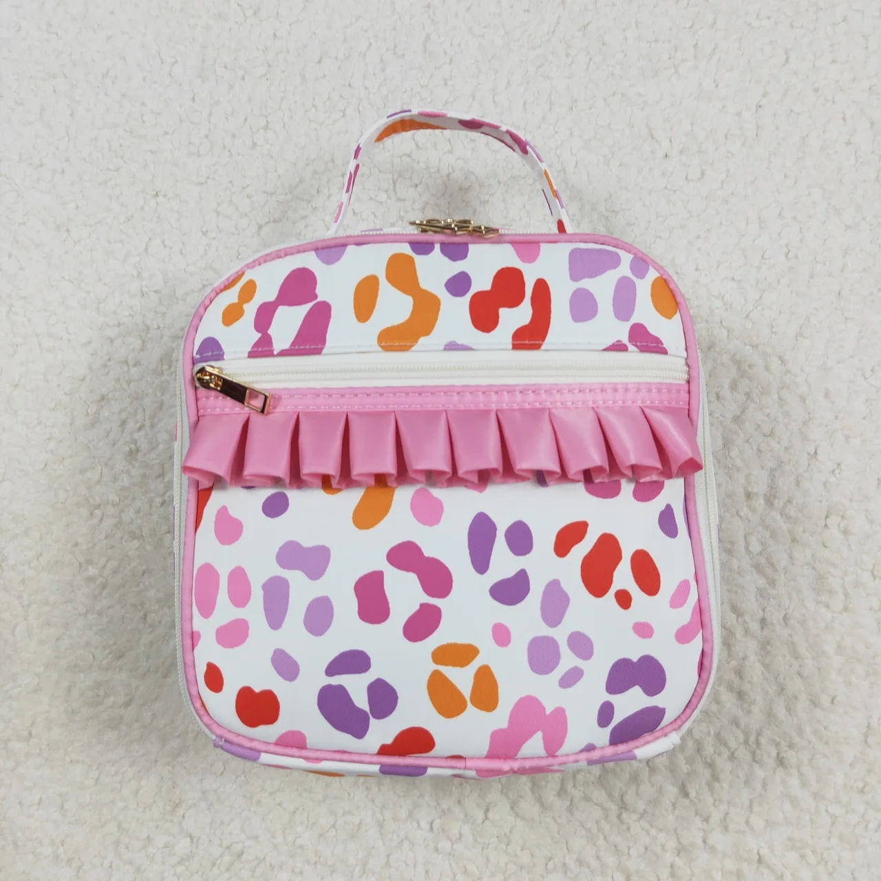 Venta al por mayor, fiambrera de leopardo para niños y niñas, mochila de viaje con volantes rosas para niños, bolsas portátiles para el regreso a la escuela para niñas y niños