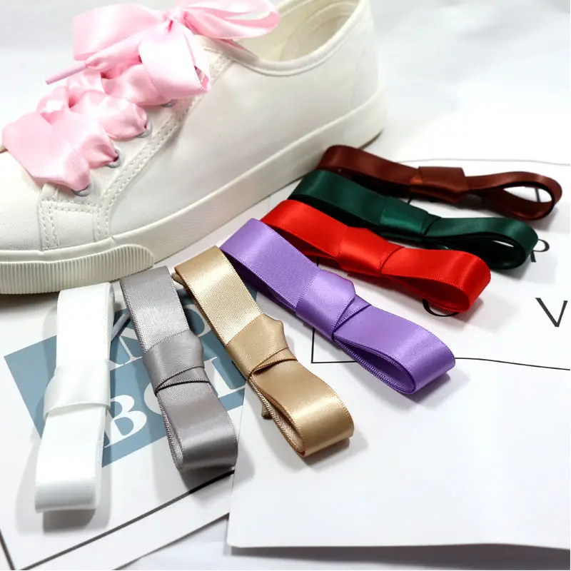 1 Pair Silk Shoe Laces Flat 2CM Width Dance Shoelaces Used For Casual Canvas White Shoes Accessories White Shoelace 22 Colors