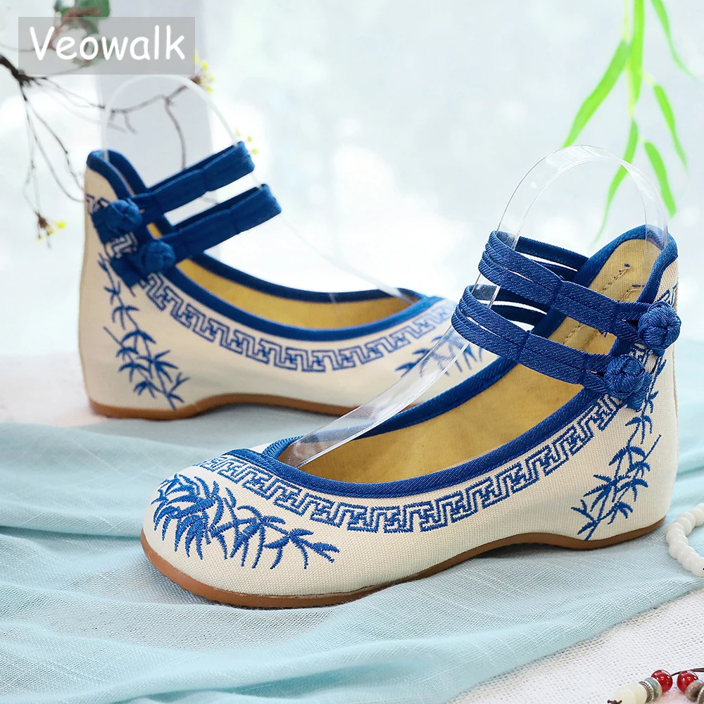 Veowalk Handmade Fashion Women Ballerinas Dancing Shoes Chinese Flower Embroidery Soft Casual Shoes Cloth Walking Flats