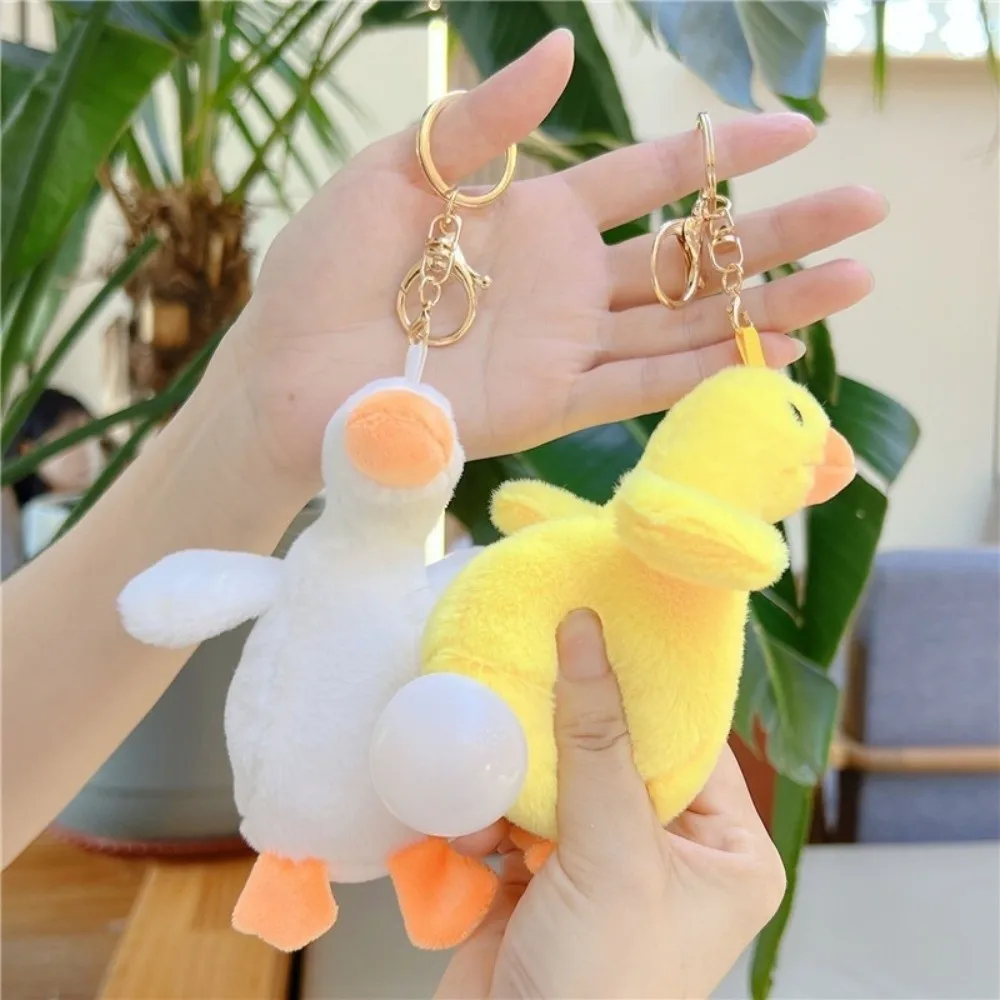 Bag Blowing Duck Yellow And White Colored Exaggerated Design Grab Machine Mini Size Keychain Clip Goose Keychain Pendant