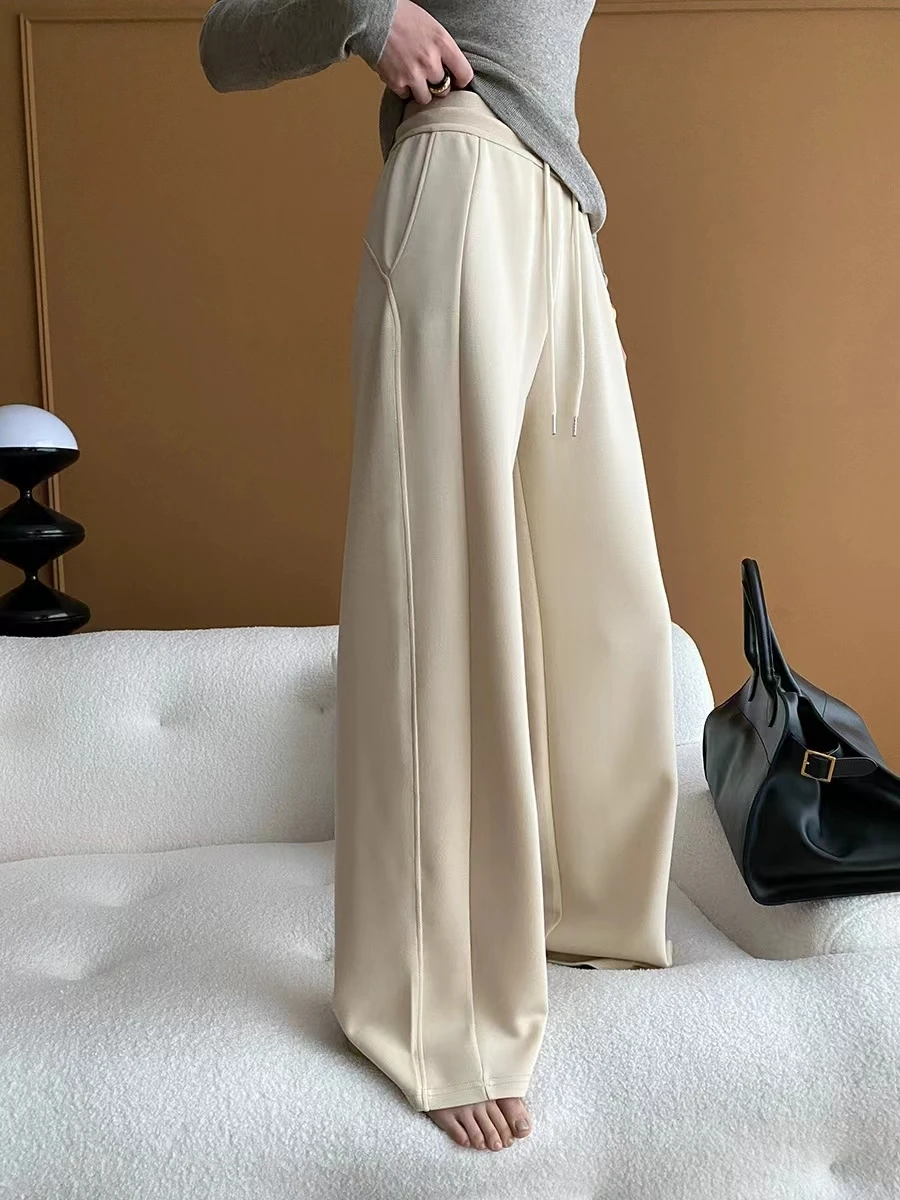 

Thin and Smooth Casual and Fashionable Floor Mopping Casual Sports Wide Leg Pants 2024 Early Spring New Solid Color Versatile