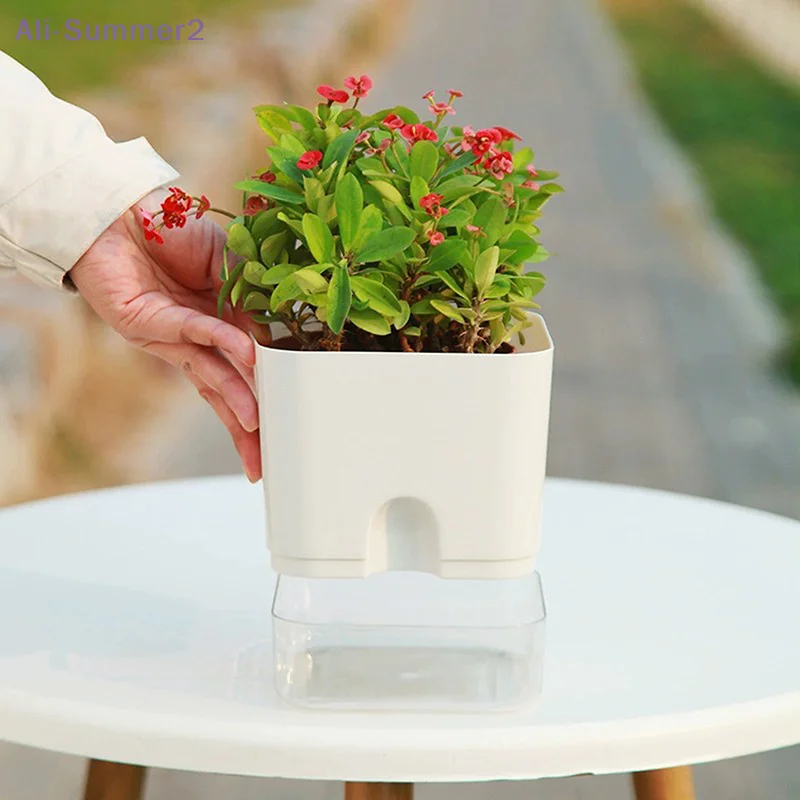{Summer2} Self Watering Plant Pot Magnetic Plastic Self-absorbent Cotton Rope Flowerpot For Double-deck Lazy Plant Pot