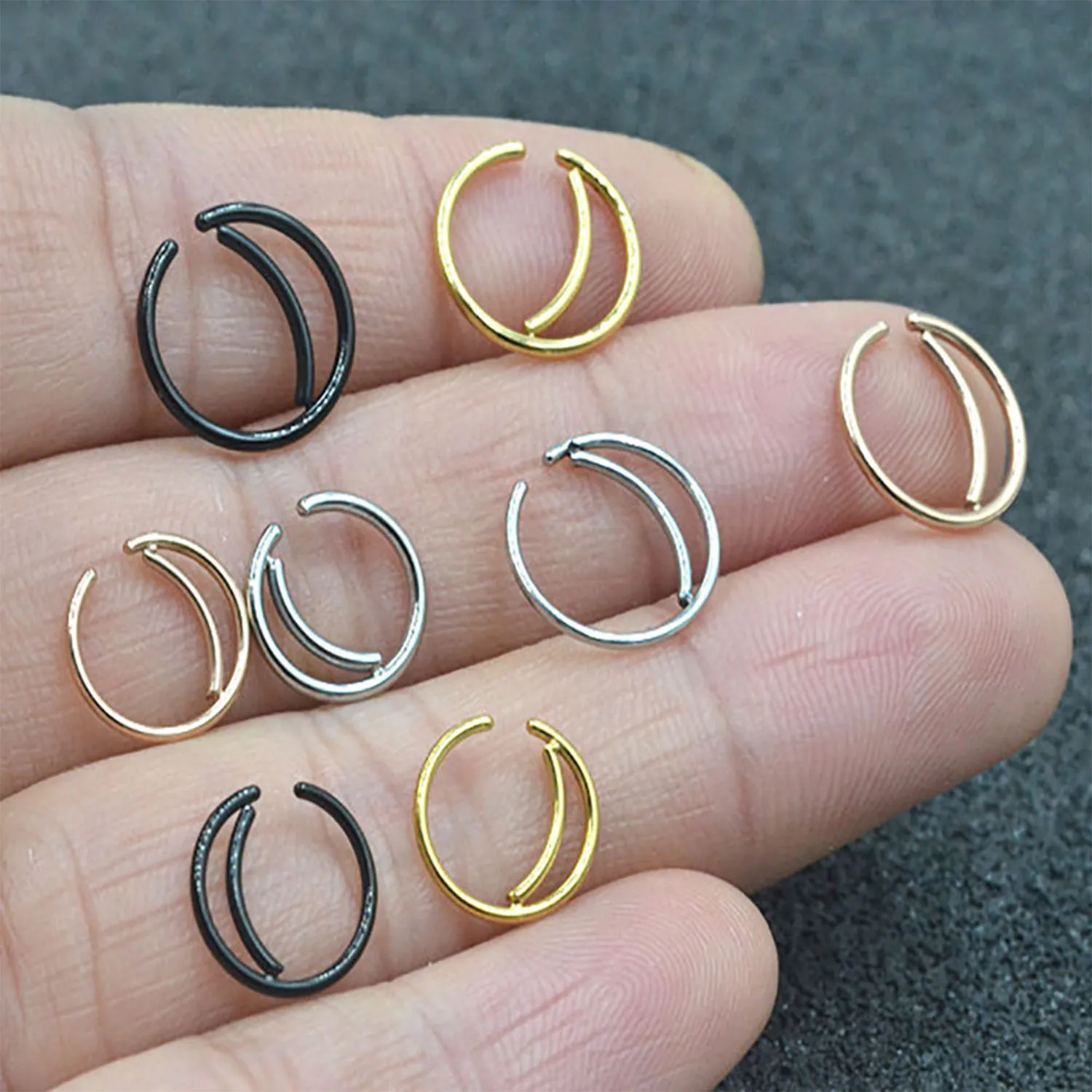 1 buah cincin tindik hidung bulan baja tahan karat, cincin tindik Septum untuk wanita pria telinga Tragus anting-anting Lip Hoop, perhiasan Punk modis