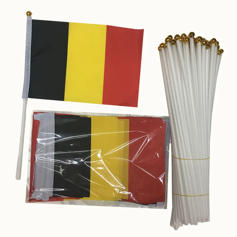 Z-ONE FLAG 100pcs Belgium Hand Flag 14*21cm Belgium Belgian National Flag Hand Held Waving Small Flag Indoor Outdoor Home Decor