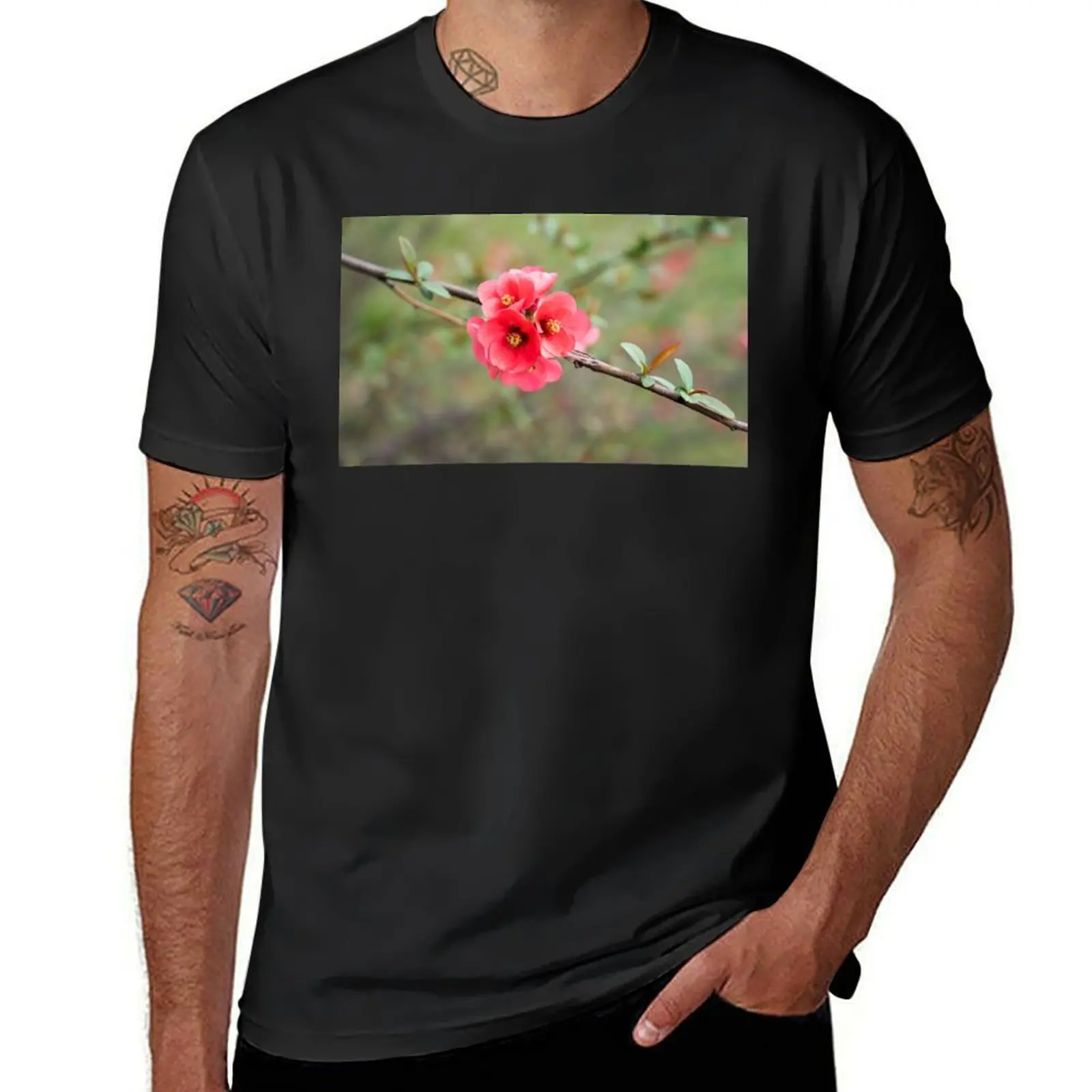 Flowering Quince Vibrant Pink Bloom Cluster T-Shirt oversized plus size tops tees anime clothes black t shirts for men