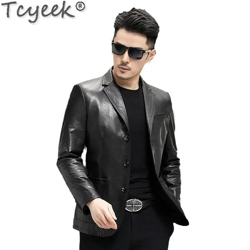 Tcyeek Real Leather Jacket Men Genuine Goatskin Coats Spring Autumn Mens Clothes Casual Leather Coat Jaqueta De Couro 2024