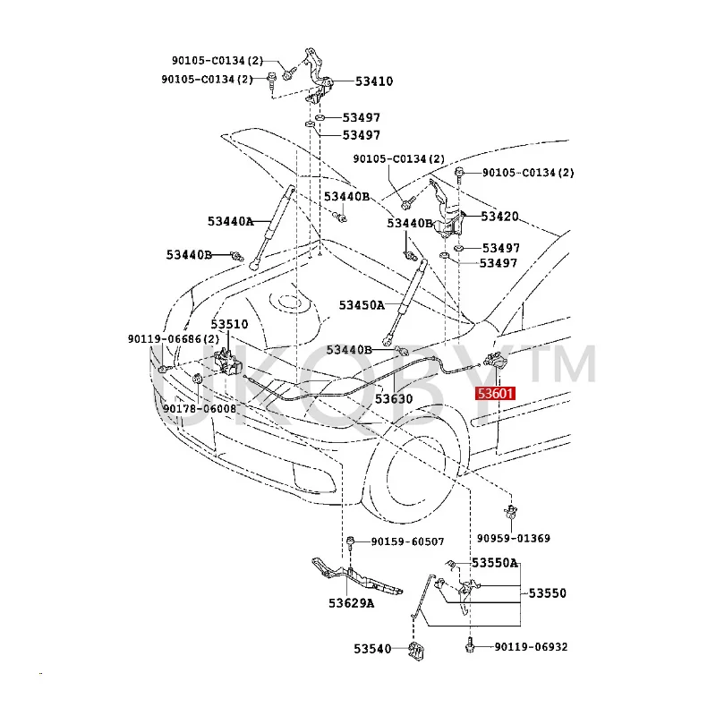 5360152010 5360152010 A0 To yo ta corona Conjunto de bisagra del capó izquierdo del motor