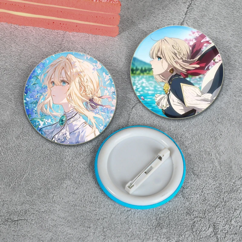 32/44/58mm Anime Violet Evergarden Round Brooches Cartoon Pins Role Playing Badge Backpack Clothes Bag Jewelry Accessories Gifts