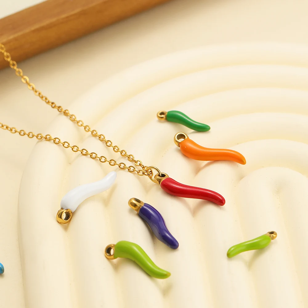 5pcs Stainless Steel Multicolor Pepper Charms Chili Pendant Wholesale for DIY Jewelry Earrings Making Necklace Bracelet Supplies