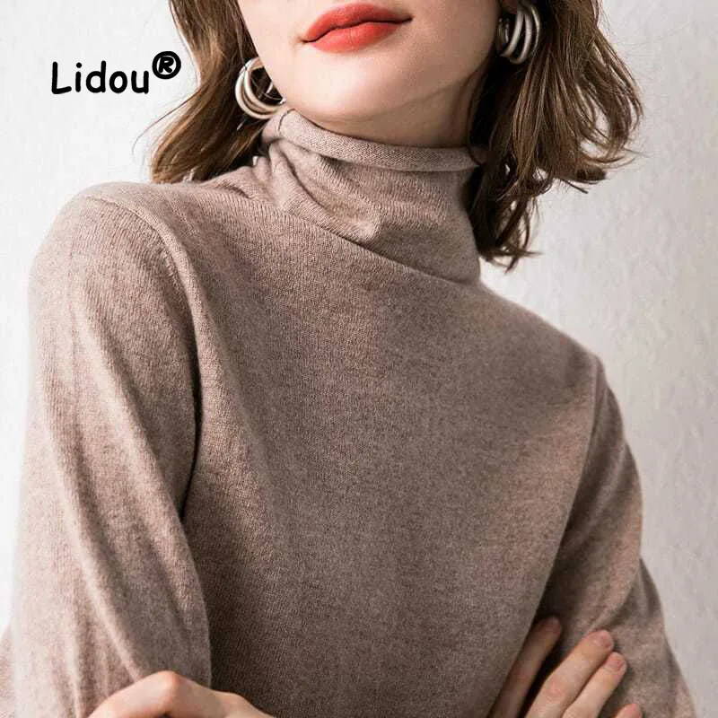 2022 New Solid Color Knitting Sweaters Women  Classic Long Sleeve Loose Turtleneck Winter All-match Lady Bottoming Shirt