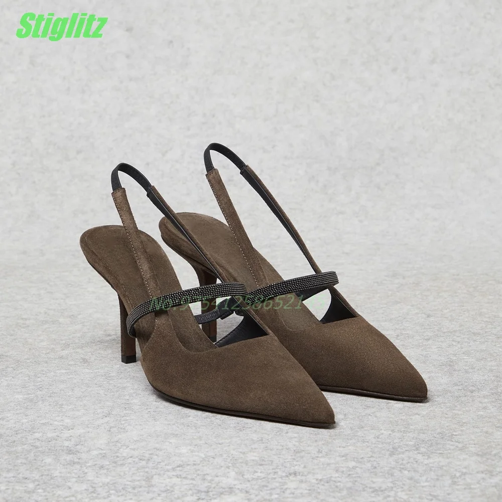 Suede Concise Pumps Slingback Stiletto Heel Pointed Toe Solid Women's Pumps Fashion Spring Strappy Elegant New Commuting Daily