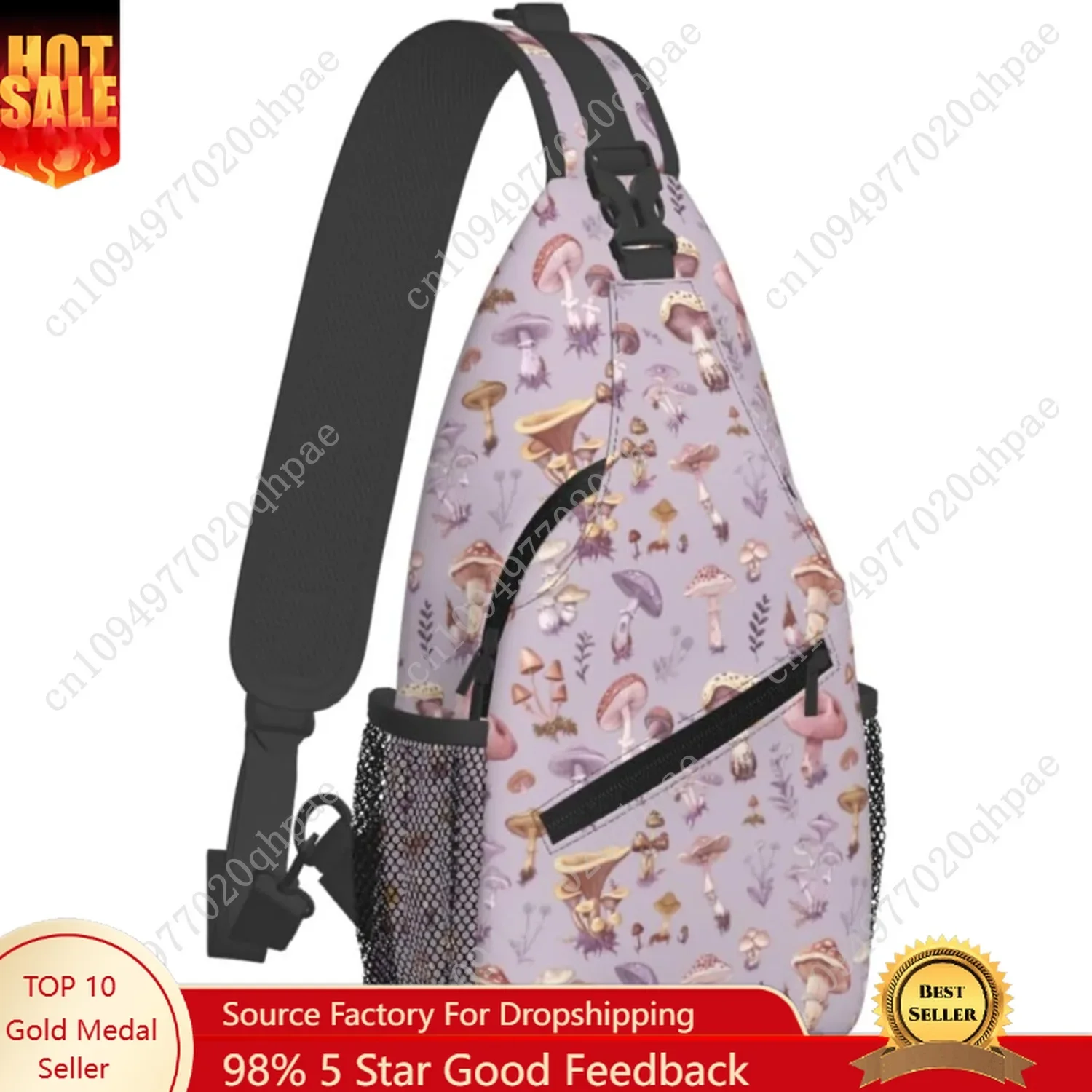 SUPLUCHOM Sling Bag Mushrooms Vintage Botanical Hiking Daypack Crossbody Shoulder Backpack Travel Chest Pack for Men Women