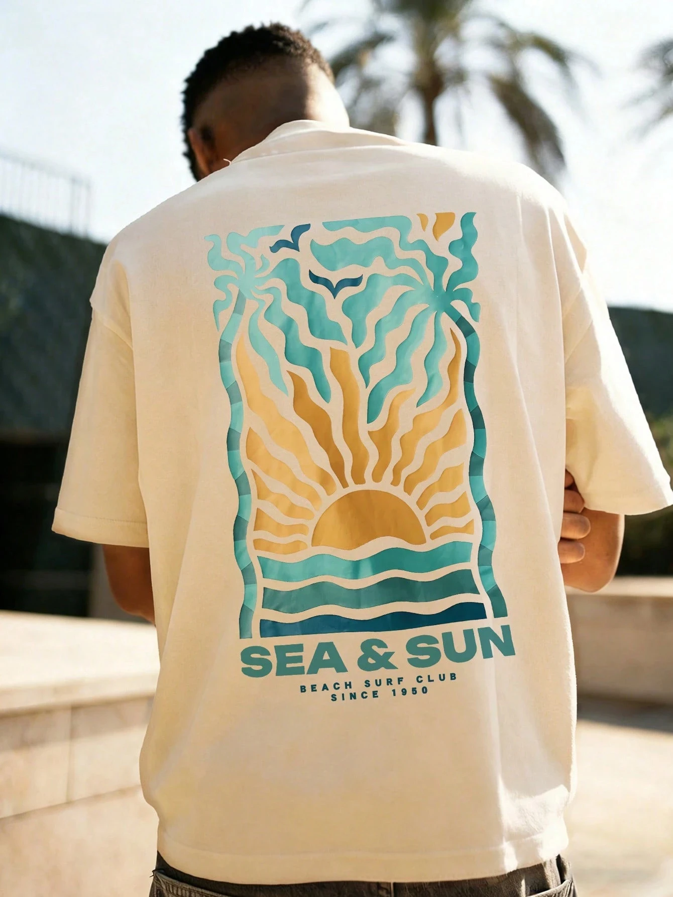 2026 New Men Sunset Palm Surf Graphic T Shirt Beach Vacation Casual Street Unisex Tee