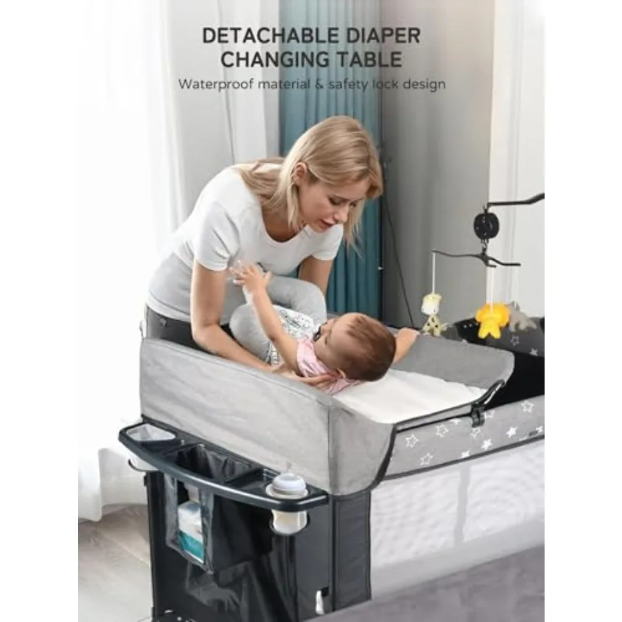 ベビーベッド、蚊帳付きポータブルベビーベッド、マットレス、おむつ交換台、新生児から幼児まで使えるプレイペン、パック