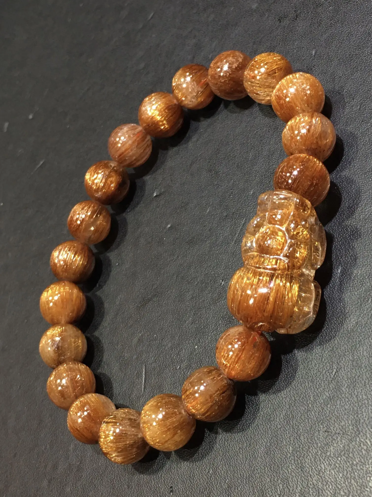 

Natural Copper Rutilated Quartz Bracelet Pi Xiu Pendant Cat Eye 9mm Clear Round Beads Rutilated Women Man Bracelet AAAAA