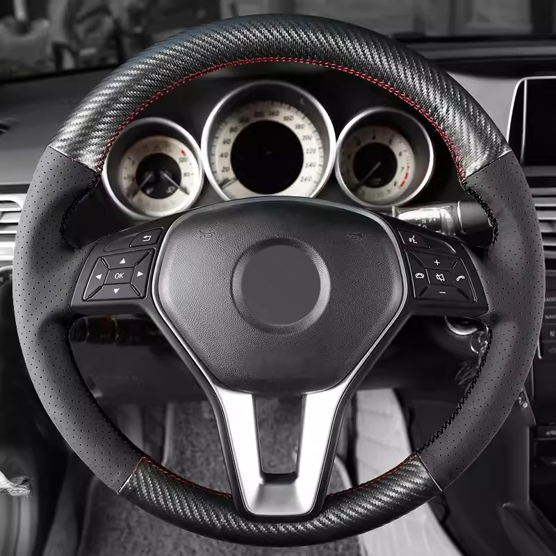 

Matt Carbon Fiber Black Perforated Leather Steering Wheel Cover Car Accessoires for Mercedes-Benz C200L GLC260 GLA200 E300L E C