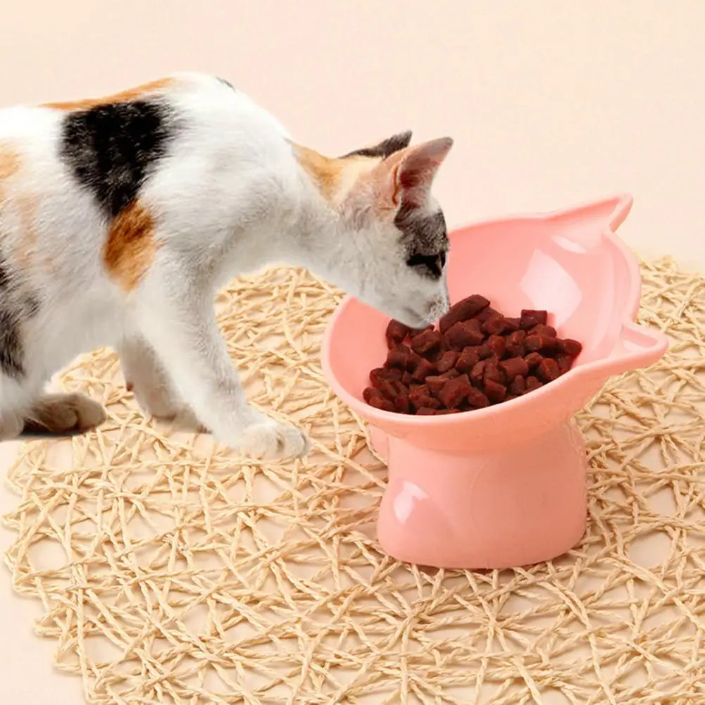 Pet Bowl Elevated Large Capacity Oblique Mouth Cute Cat Shape Cat Dog Food Dispenser Pet Food Cat feeder Pet Supplies