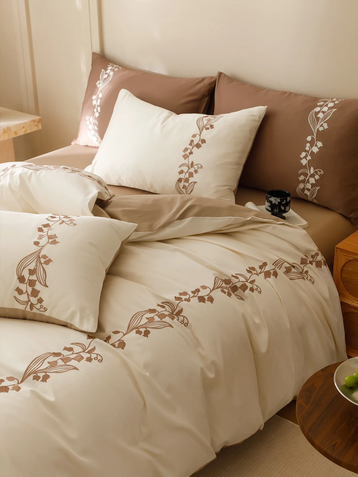 Australian cotton lily of the valley flower language four-piece set cotton embroidery retro style elegant