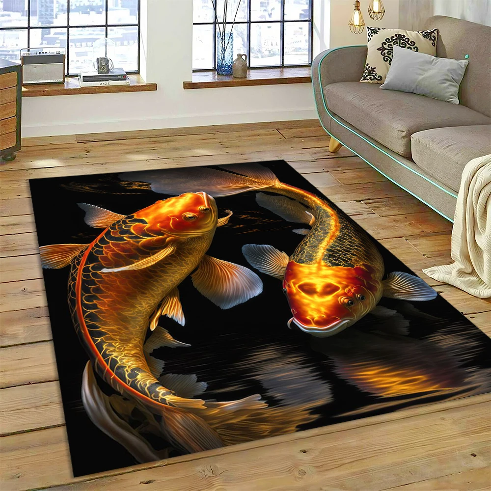 Koi Carp Naturalize Yin Yang Fish Cartoon Carpet Rug for Home Living Room Bedroom Sofa Doormat Decor,Kids Area Rug Non-slip Mat