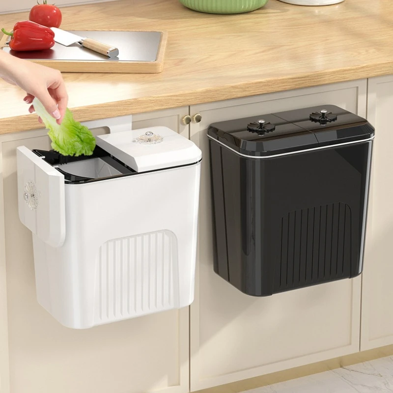 Wall-mounted Trash Can Double Open Lid Waste Bin Bathroom Kitchen Anti Odor Litter Bins Dry-wet Separation Garbage Bin Household