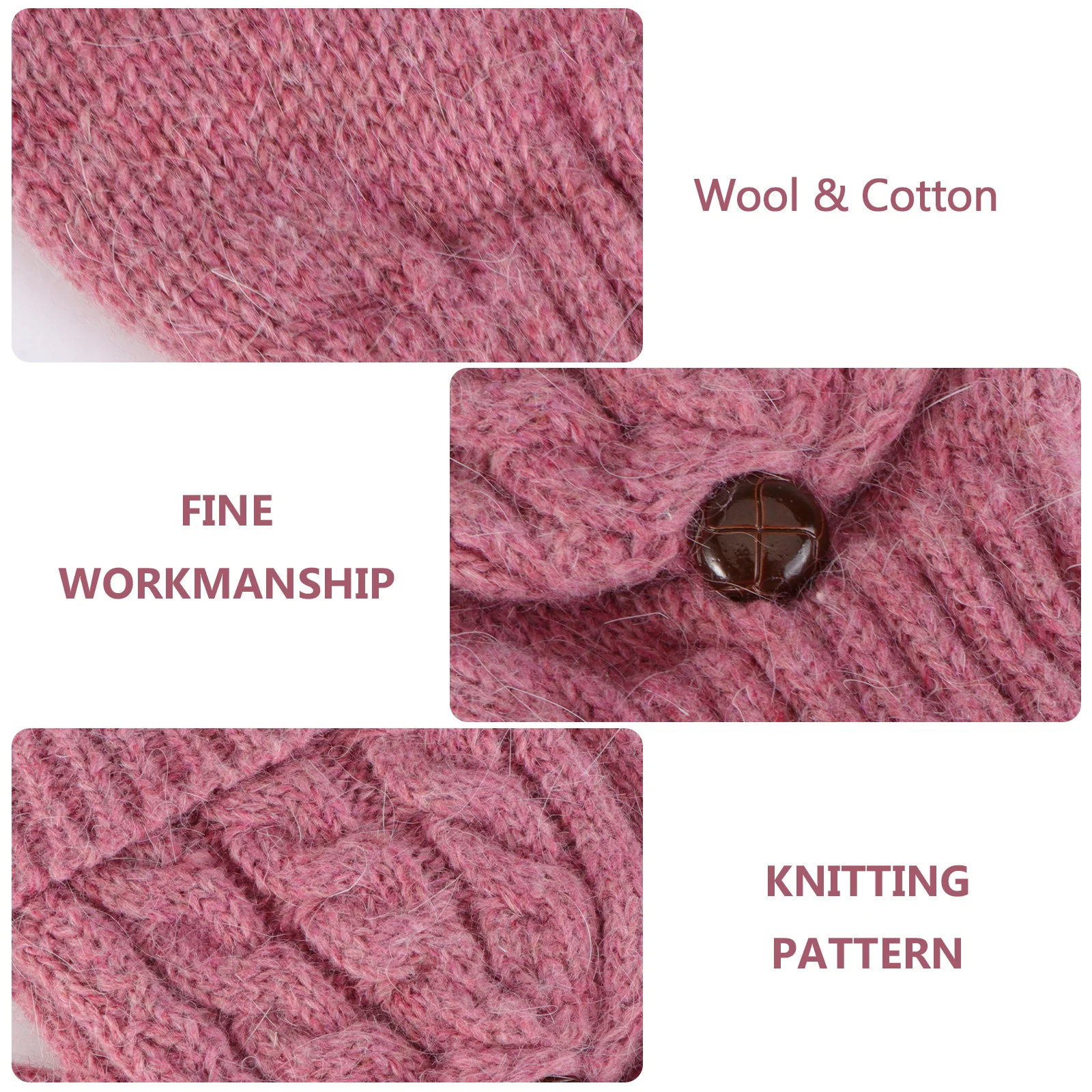 

Pink Women Fingerless Gloves Winter Warm Wool Knitted with Mitten Cover Hand Washable Air Easy Movement Outdoor Use