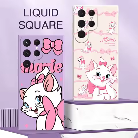 Disney Cute Marie Cat Beautiful Case For Samsung Galaxy S25 S24 Ultra S23 S22 Plus S21 S20 FE S10 S25Ultra Liquid Silicone Cover