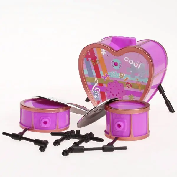 Kit de bateria rosa chocante para casa de bonecas, acessórios de música em miniatura para boneca