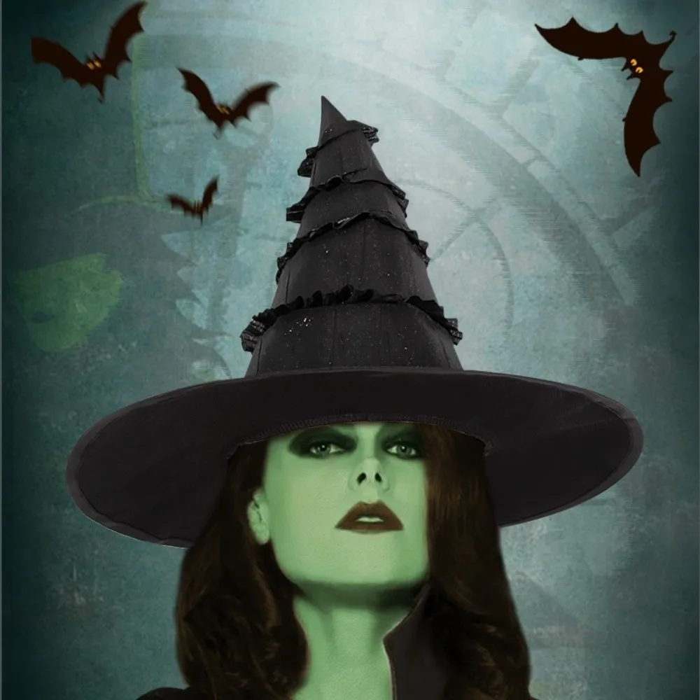 

Cool Black Wizard Cap Lolitas Steampunks Halloween Witch Hat Decoration Oxford Cloth Cosplay Witch Hat Adult