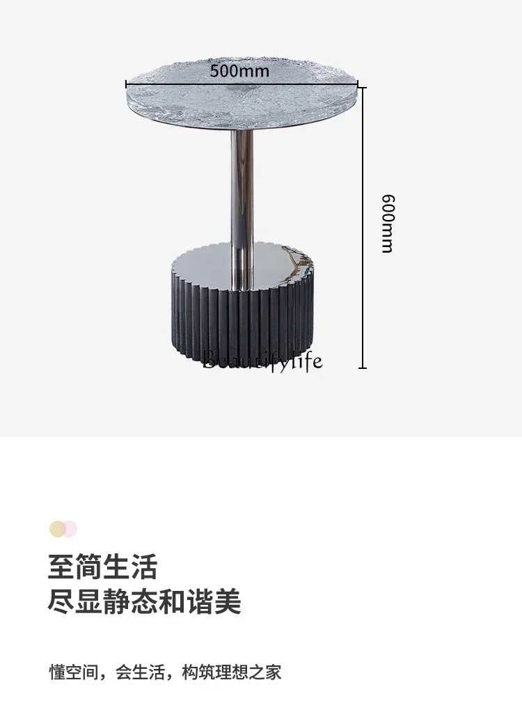 Mesa de centro de acero inoxidable para sala de estar, mesa de centro de acrílico transparente con ondas de agua creativas de diseño, borde de sofá ligero de lujo