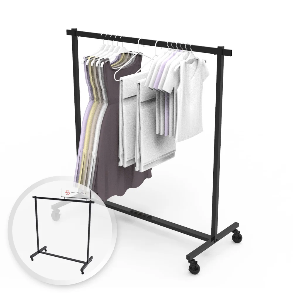 Metal powder coated hanger rack with wheels for children's clothing display stands, easy to assemble