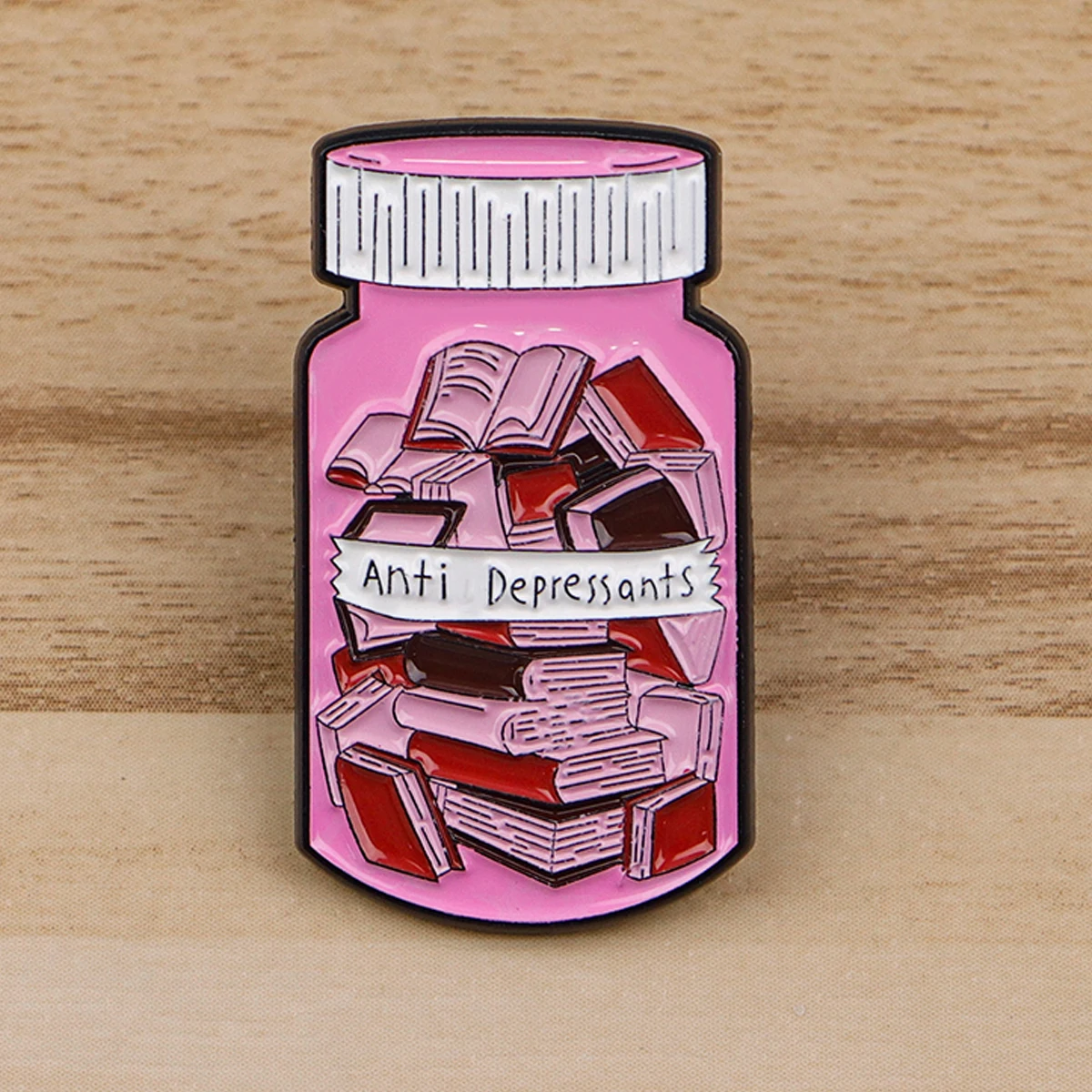 Anti Depressants Book Enamel Pin Mental Health Bottle Badges on Backpack Brooch Pines Lapel Pins Cosplay Accessories Gift Toys