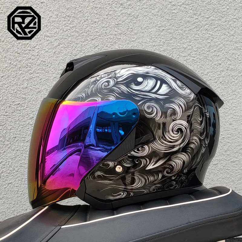 ORZ adult motorcycle helmet semi covered dual lens scooter helmet approved by DOT for both men and women