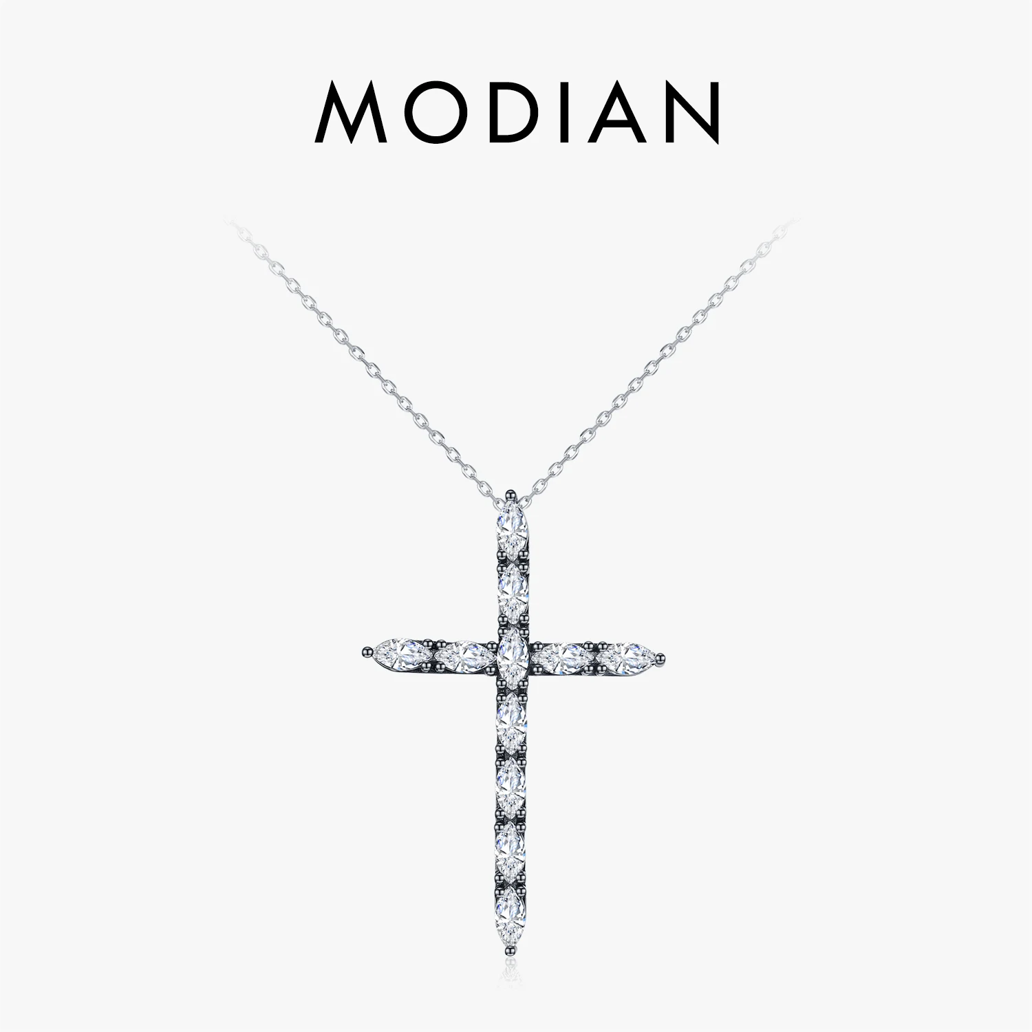 MODIAN Retro Unisex Necklace 925 Sterling Silver Sparkling CZ Black Cross Pendant Necklace For Women Fine Jewelry