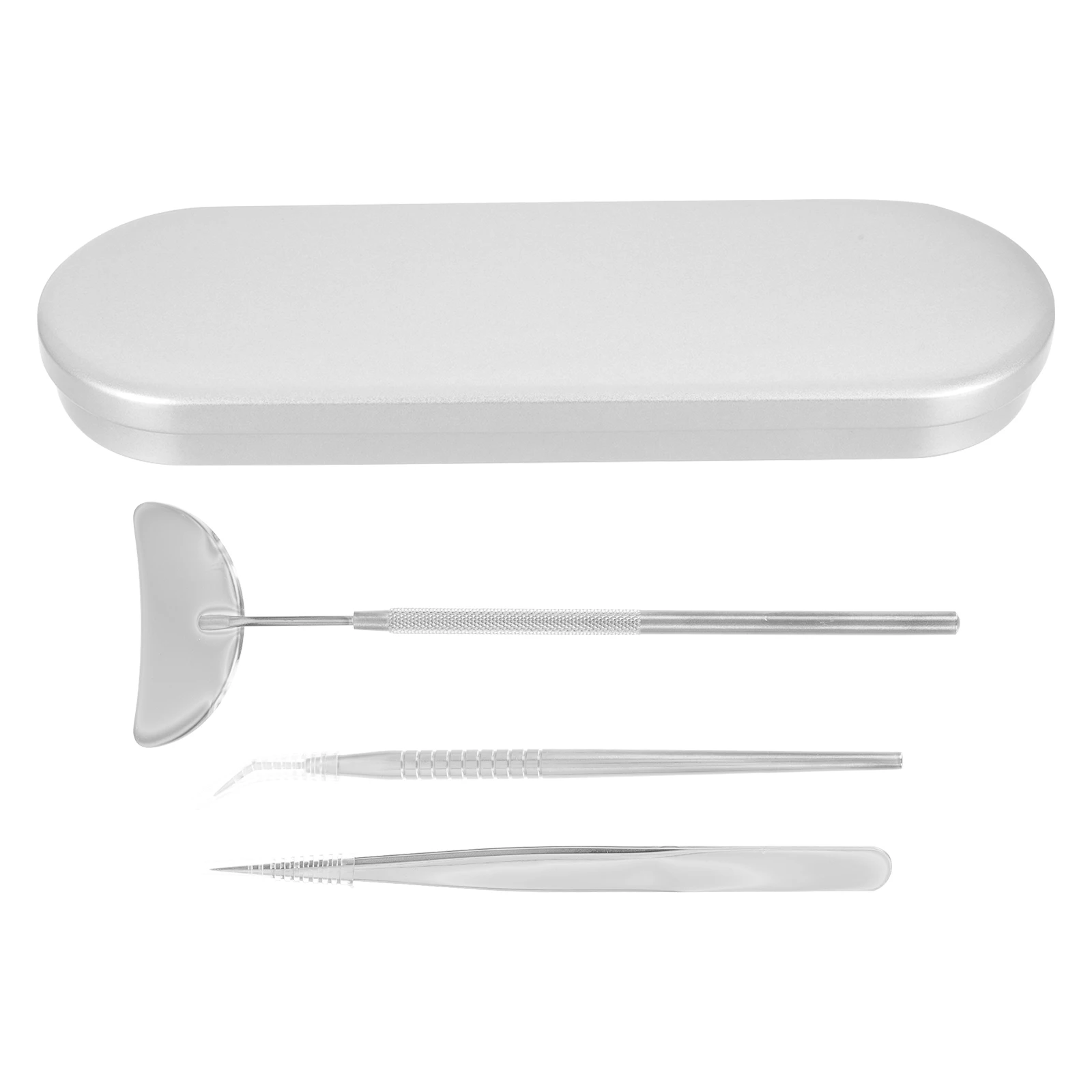 

Eyelash Extension Set Cluster Lashes Kit Tweezers Silver Women Stainless Steel Tools Mirror Removable