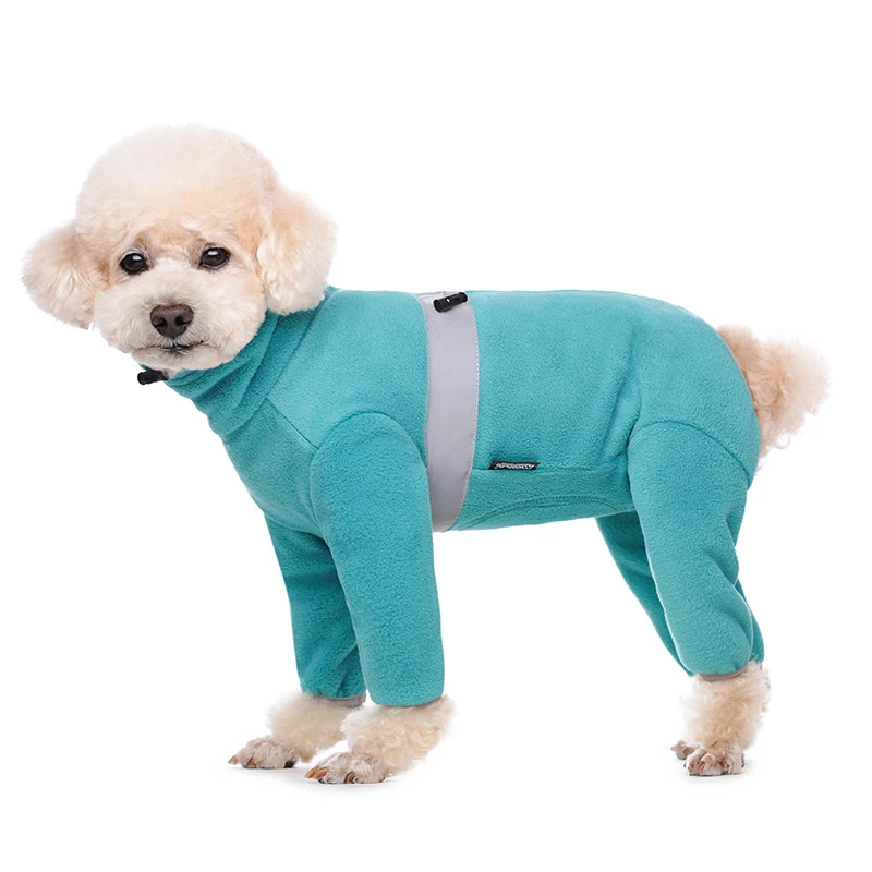 Fleece Closed Belly Dog Clothes Winter Dog Jumpsuit For Small Dogs Male Female 4 Legged Dog Coat Reflective Dog Recovery Suit
