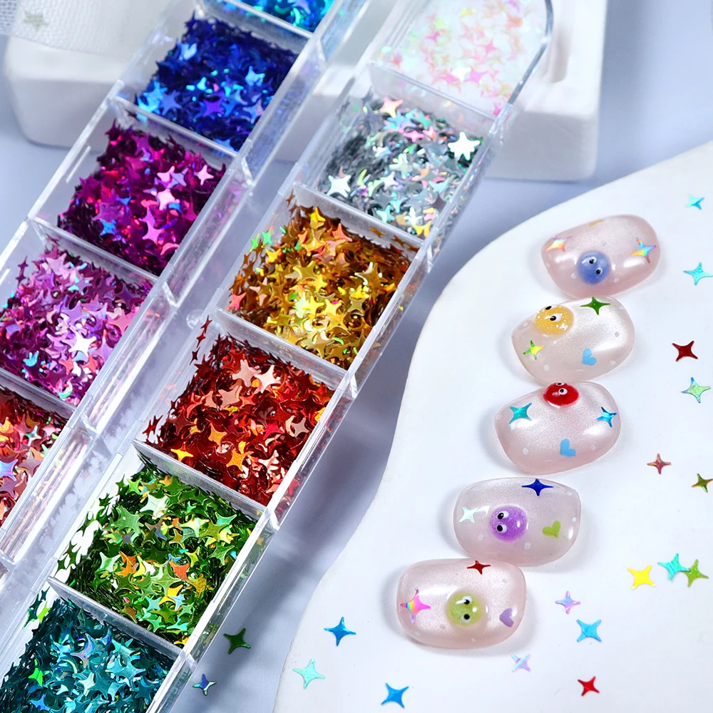 Laser Star Sequins Nail Art Decorations Holographic Four-pointed Stars Glitter Flakes Gel Nail Polish Y2k Manicure Accessories