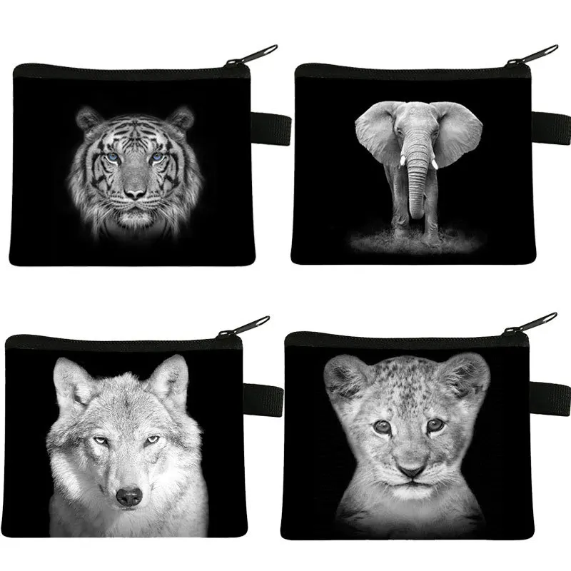 Black White Animals Print Coin Purse Women Girls Mini Wallet Kids Clutch Money Bags Female Pouch Zipper Change Purse Card Bag