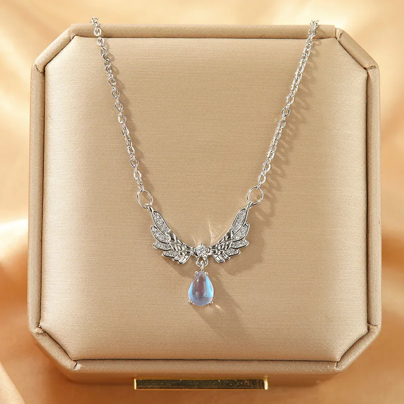 Kpop Fairy Zircon Wings Heart Crystal Pendant Necklace For Women Clavicle Chain Choker Fashion Y2K Egirl Emo Jewelry Gifts