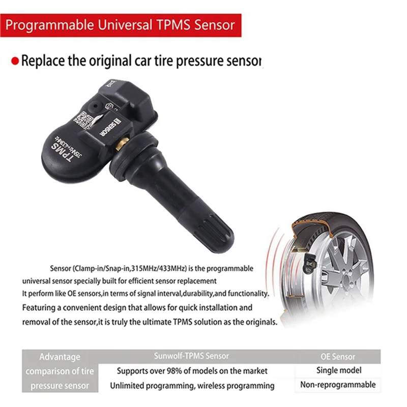 Car Programmable MX Sensor 433MHz 315MHZ 2 in 1 PMS Sensor for Autel TS408 TS508 ITS600 Universal Editable Tire Pressure Senso