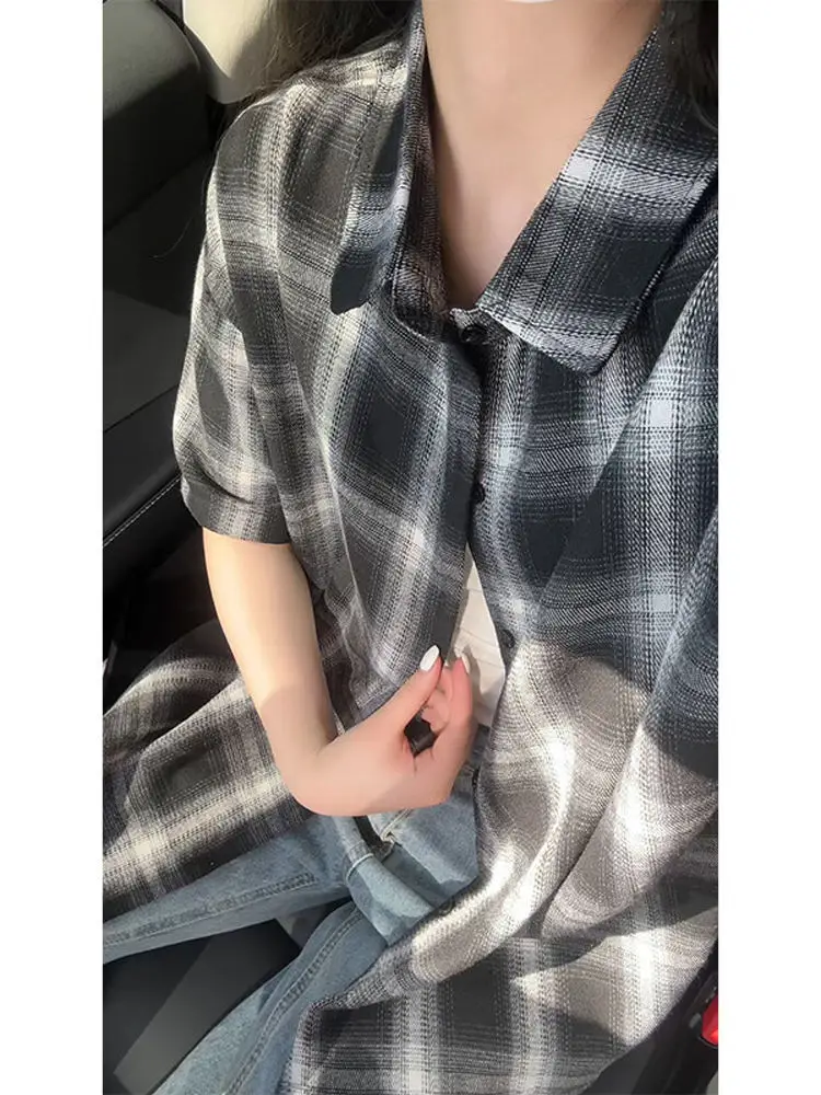 

Мужская рубашка Bla White Plaid ort Sve, новая летняя коллекция 2025, в американском ретро-стиле, свободного кроя, модель Lazy Sle Five Sve, Jaet, свободного покроя, дышащая...