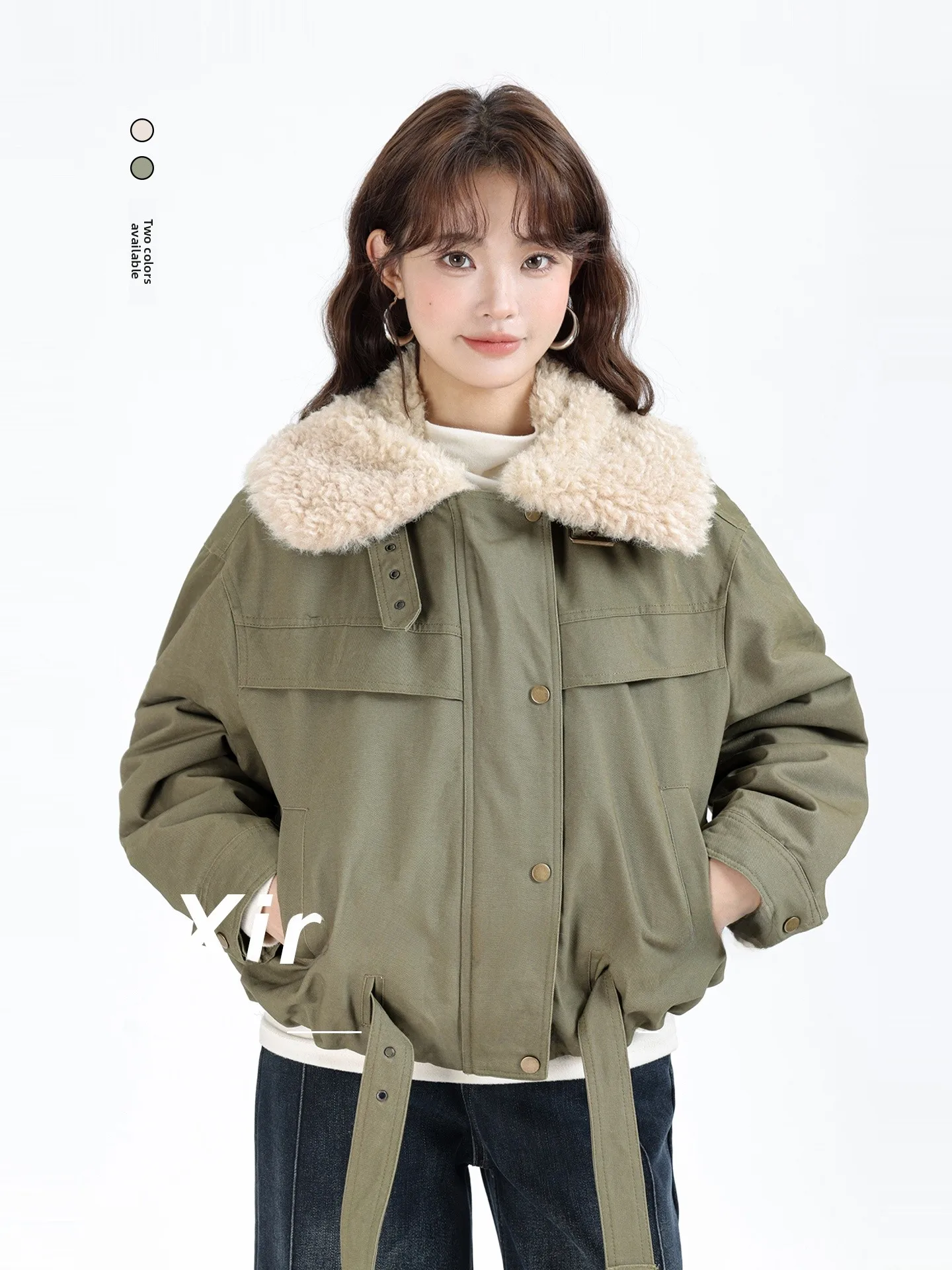 

Korean Sle ort Quilted Jaet with Fur Collar Patchwork Slim Fit Warm Retro Women's Winter Outerwear Stand Collar Coat