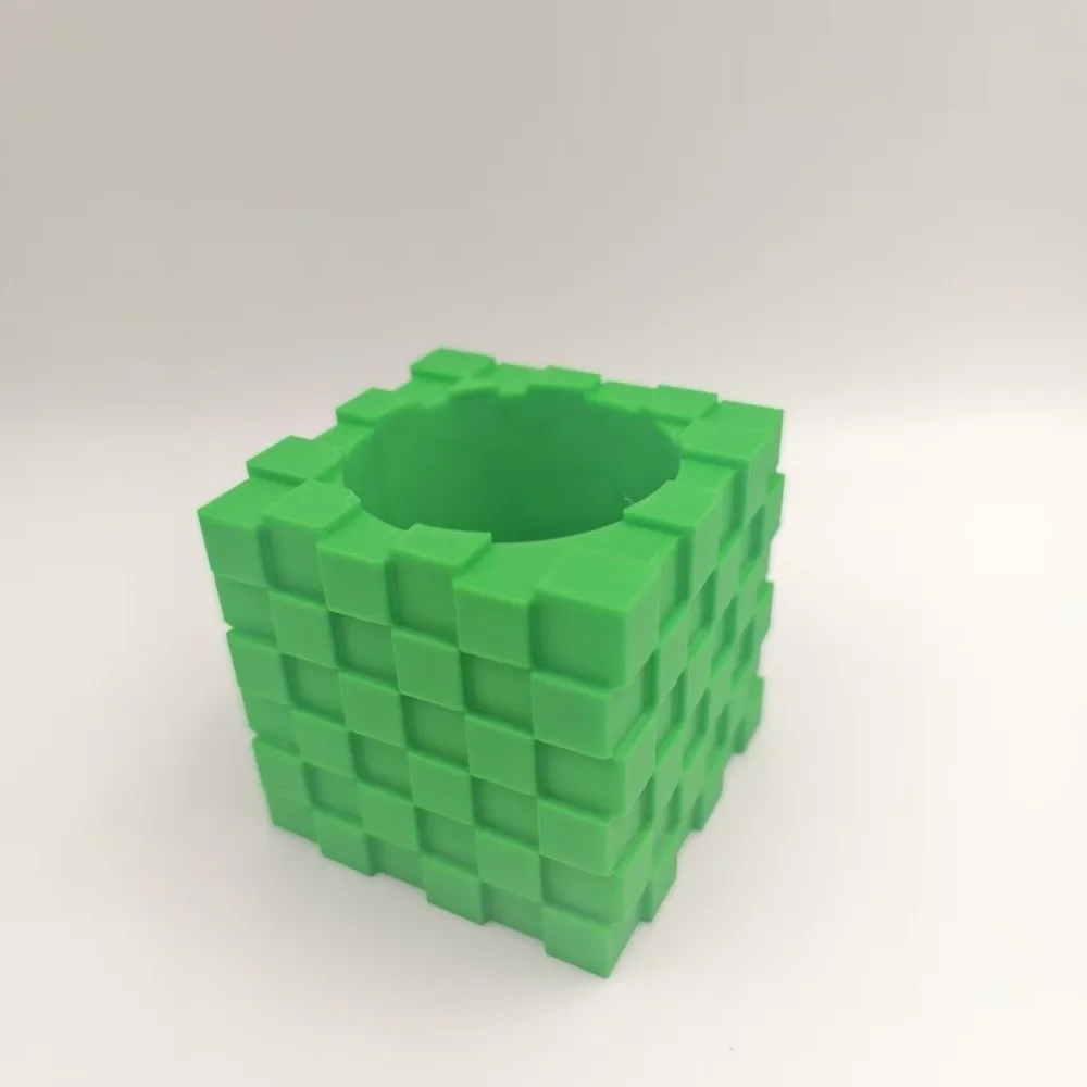 Ornaments 3D Printed Cube Flower Pot Building Block Style Creative Modern Geometric Planter Vase Home Decoration Indoor Plants
