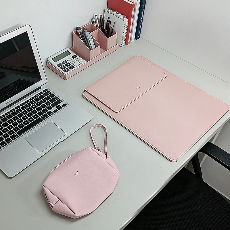 Business Office Commuting Personalized Laptop Pouch Luxury PU Leather Protective Laptop Sleeve With Stand Charger Storage Bag view 3