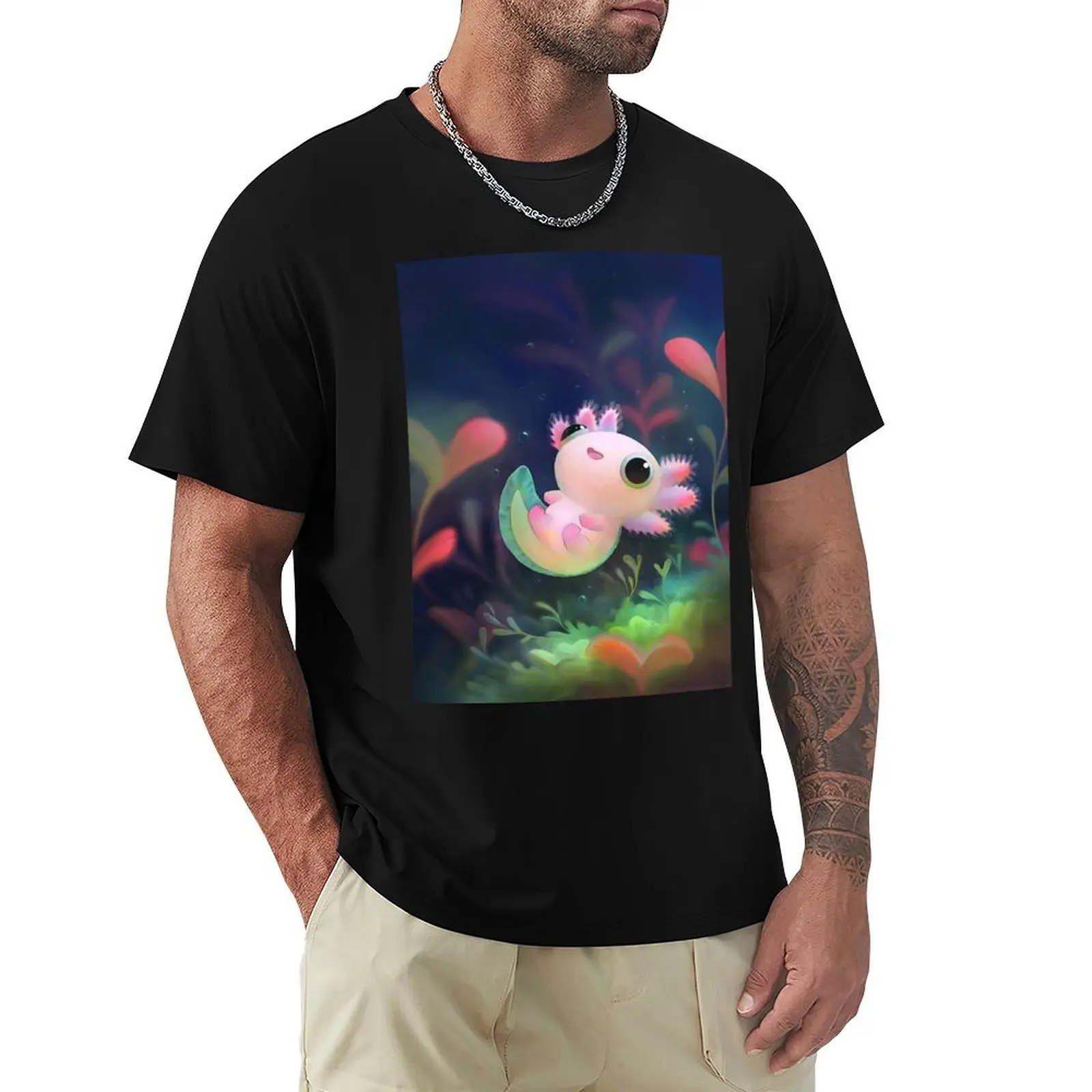 Cartoon Axolotl Art T-shirt heavyweights for a boy funnys Short sleeve tee mens graphic t-shirts anime