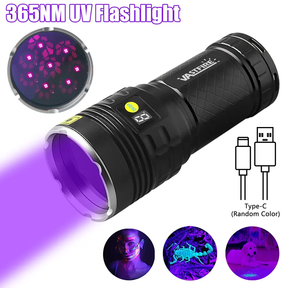 160W UV Flashlight Black Mirror Torch Super Bright UV Flashlight 8 core Violets Ultraviolet Torch For Pet Stains Camping Outdoor