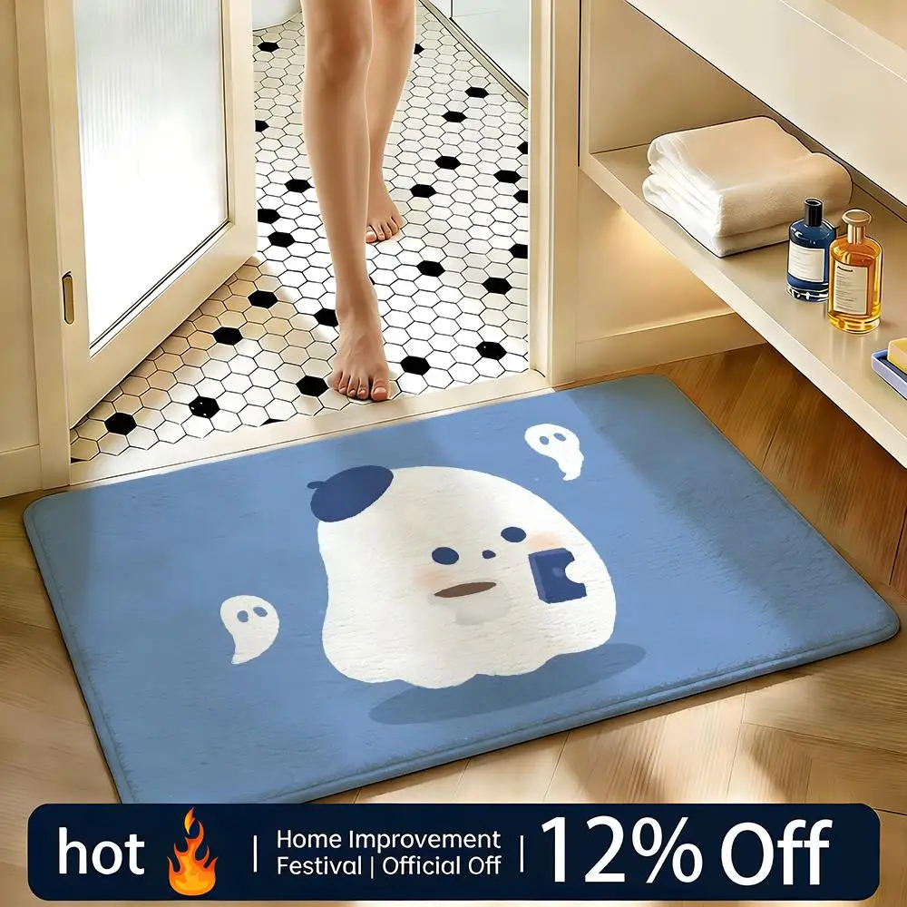 Alfombra suave absorbente antideslizante con diseño de fantasma pequeño, tapete decorativo para el hogar, tapete para dormitorio, alfombra para ducha