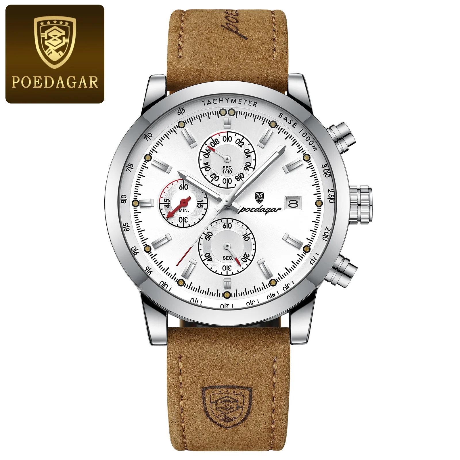 POEDAGAR Luxus Trendy Mann Uhr Datum Wasserdicht Leucht Chronograph Männer Uhr Sport Männlich Stilvolle Leder herren Quarz Uhren 5