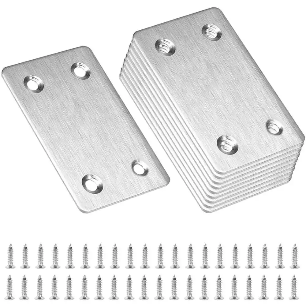 10pcs 60 X 38mm Mending Plates Stainless Steel Straight Support Shelf Flat Bracket Mending Plates Furniture Repair Plate Fixing