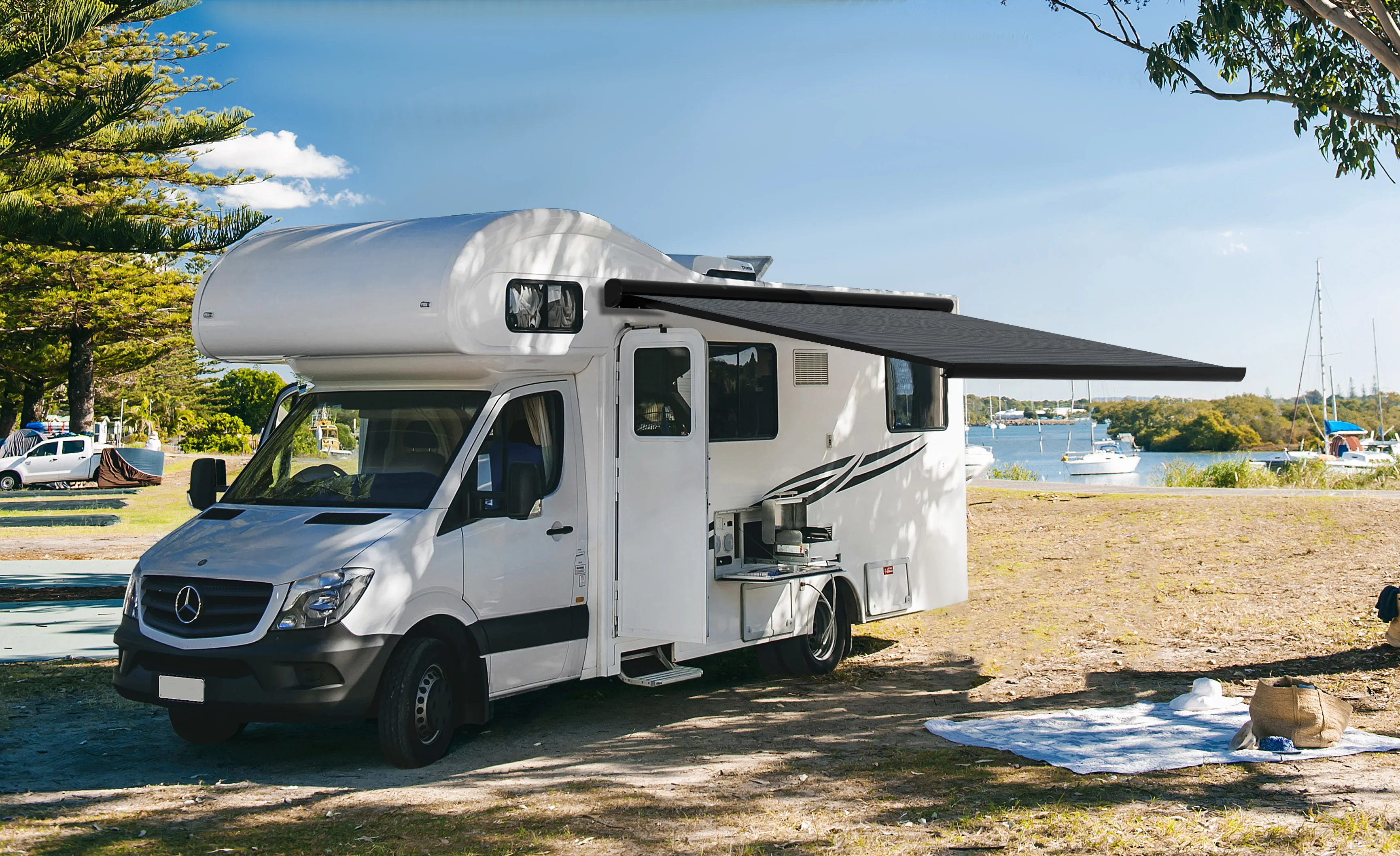 Awnlux-SA5900 Flexible Solar Fabric RV Awning Caravan Sunshade for Camper Van Motorhome Camping