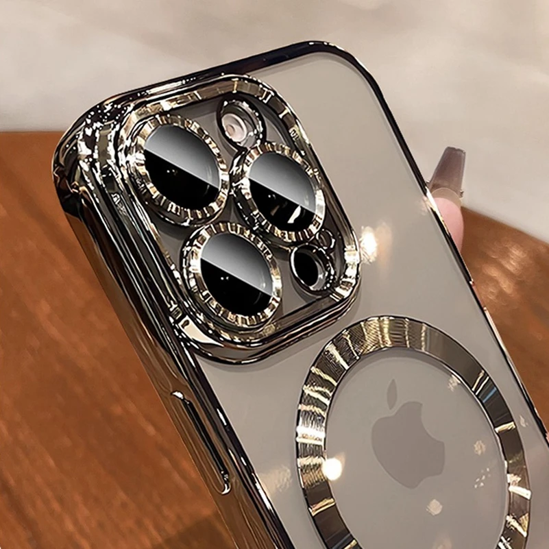 حافظة Magsafe للشحن اللاسلكي الناعم بالكهرباء لهاتف آيفون 16 11 12 13 14 15 Pro Max 16 Plus غطاء فاخر من السيليكون الشفاف من البولي يوريثان الحراري